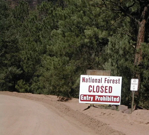 Closed - Circa 2002: No entry! Access to the South Platte River and Cheesman Canyon was closed for nearly a year before the river could be fished again.